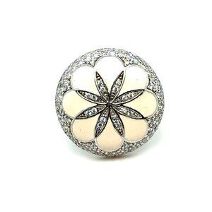 Gorgeous Silver 925 White Enamel Flower Cz Ring